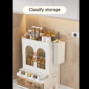 EE HOME Large Capacity Layered Seasoning Spice Kitchen Rack Sauce Bottle Dustproof Storage Rack Rak Rempah Bertutup - SS01