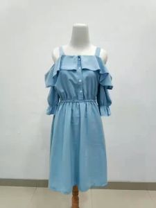 Preloved Dress Biru Muda Sabrina Ruffle (Bumil & Busui friendly) Dress Casual Pinggang Karet