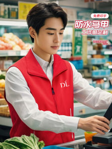 Waterproof Oil-resistant Work Vest Printed Logo Red Mens Dining Volunteer Uniform Vest Standard Fit Polyester Workwear