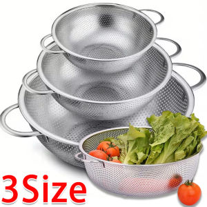 3Size Stainless Steel Double Handle Strainer / Food Strainer Salaan / Multifunction Fine Mesh Fruit Rice Vegetable Washing Basket
