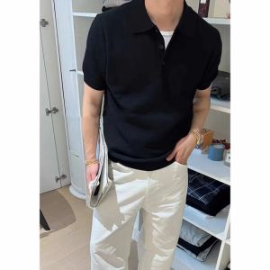 Áo Thun Nam Tay Ngắn Màu Đào Dệt Kim Dáng Rộng Mùa Hè Thường Ngày Thời Trang Trẻ Trung Cotton Polyester Pha Trộn