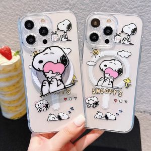 💗Internet celebrity trend+In stock+COD Magnetic suction suitable for 15promax phone case iPhone 14pro new 13 Snoopy 12 couple 11 female male 15plus transparent case wireless