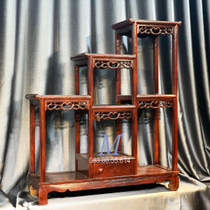 Kệ trang trí tam sơn bậc thang bày đồ phòng khách gỗ lim cao 100cm