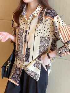 Tianshun Chiffon Printed Shirt Korean Fashion OL Work Dress Casual Shirt Womens Long Sleeve Top