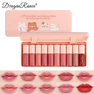 Dragon Ranee 10 Colors Lipgloss Sets Waterproof Moisturizing Cartoon Lip Glaze Non-Fading Mirror Lipstick Liquid Lip Gloss Set