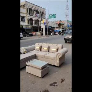 (FREE ONGKIR) Sofa L Putus Kancing / Sofa L Minimalis / Sofa L Santai Bahan Beludru