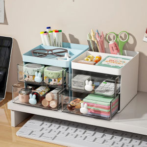 Small Desk Organizer With Drawer Office Desktop Storage Box Makeup Organizer Business Card/Pen/Pencil/Mobile Phone/Stationery