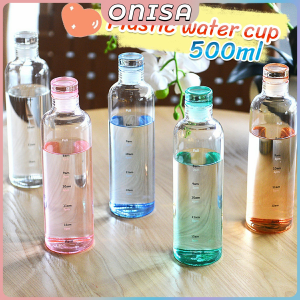Onisa 500ml Plastic Bottle Portable Colorful/Transparent Creative Time Mark Water Cup