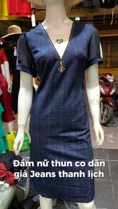 Đầm nữ thun co dãn giả Jeans thanh lịch