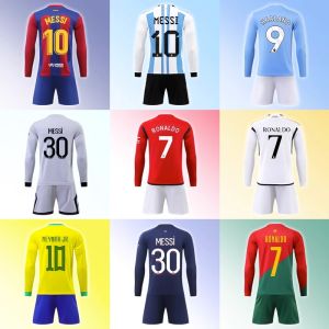 Long Sleeve Football Kit Set for Men Training Uniform Cristiano Ronaldo Neymar Paris Messi Jersey Winter Sports Fitness Fans Gear