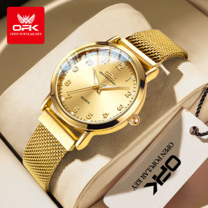 OPK นาฬิกาข้อมือ สำหรับผู้หญิง แบรนด์แท้ กันน้ำ 2025 นาฬิกาข้อมือแฟชั่นสไตล์เกาหลี หรูหรา สแตนเลสสตีล นาฬิกาควอตซ์เรืองแสง ประกัน 1 ปี