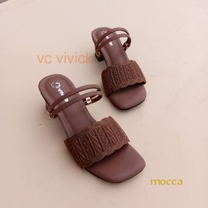 sandal slop wanita rajut import terlaris hak 5cm