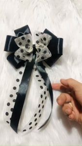 Kẹp tóc nơ voan chấm bi. KT 12x16cm. Nhận thiết kế theo yêu cầu của khách
