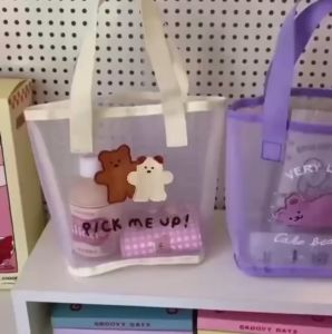 TERMURAH! Tas Tote Bag Korea Bear Import Transparan Tas Jinjing Wanita/ Tas Tenteng Transparan Motif Lucu/ Shoulder Bag Ukuran 24X20Cm Tas Tote Tas Tenteng Multicolour Beige Purple - Lazada