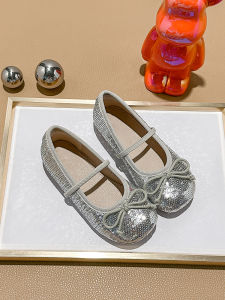 Princess Shoes for Girls Soft Bottom Flat Ballet Performance Show Shoes Crystal Decorated Slip-On round Toe Rubber Outsole
