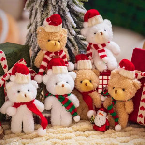 YESPERY ตุ๊กตาตุ๊กตาหมีน่ารักเค้กต้นคริสต์มาสเครื่องประดับวัสดุช่อดอกไม้ DIY ตุ๊กตาหมีสวมใส่ผ้าพันคอและ Boneka Mainan นุ่มหมวกคริสต์มาส