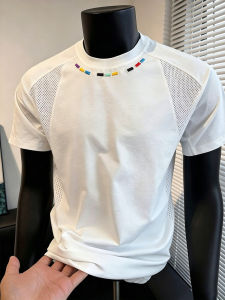 ZHUOCAN | Small Collar White Mesh T-Shirt