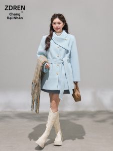 ZHANGDAREN | Áo Khoác Len Hàn Quốc Màu Xanh Mới Dành Cho Người Béo