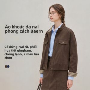INMAN | Áo Khoác Plaid Màu Block Rộng Retro Giống Da Lộn