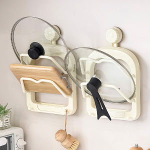 Kitchen Pot Lid Holder Suction Cup Wall Mounted Storage Rack Cutting Board Stand Multi Layer No Drilling Required Plastic
