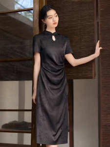 XIANGYING | Black Chinese Style Qipao Dress Summer
