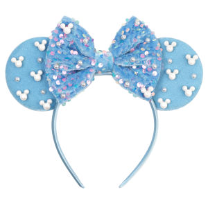 Mouse Merry Christmas Ear Headbands for Girls Cartoon Pearl Ear Hairbands Adults Women Candy Bows Hair Accessories