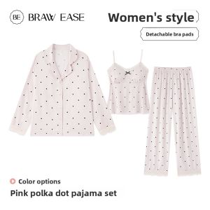 BE | Icy Silk Three-Piece Long Sleeve Padded Sleepwear