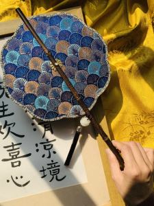 Natural Purple Bamboo Rod Fan Foldable And Rollable New Chinese Style Handheld Folding Fan Decorative Colorful Silk Surface