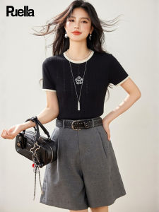 puella | Korean Style Color Block Embroidery High End Summer Short Sleeve T-Shirt