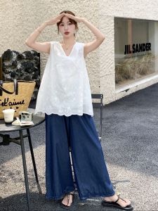 YINLUOYA | Summer Loose Feeling College Style Set Beautiful Ageless Sleeveless Top Wide Leg Pants Two Piece Set 2025 New Arrival
