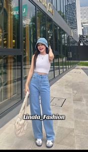 Highwaits Loose Adjustable Baggy Under Age Jeans Celana Jeans Wanita Kekinian Jeans Loose Straight