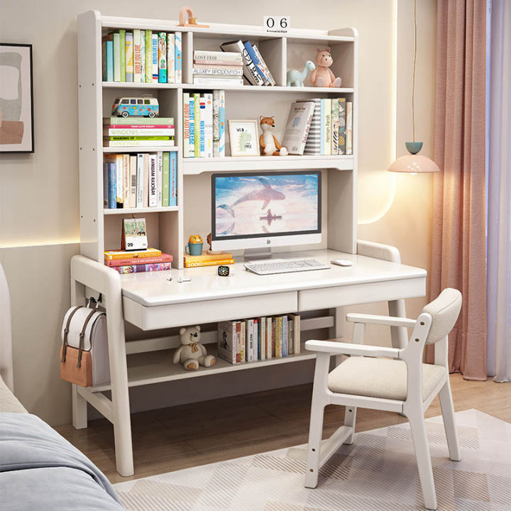 Children's Study Desk Adjustable Bedroom Solid Wood Desk Bookshelf