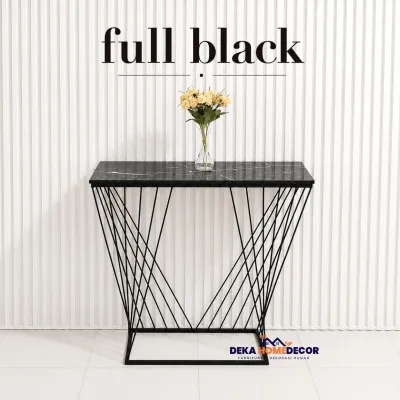 Meja Konsol Modern Minimalis CRISA Top HPL Motif Marmer Glossy Elegan Besi Gold Mewah Meja Foyer Furniture Ruang Tamu Industrial