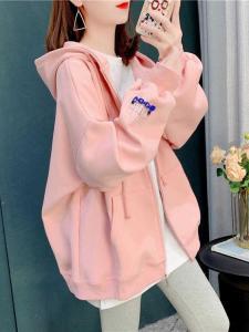 เสื้อสเวตเตอร์มีฮู้ดสไตล์ยุโรปไซส์ใหญ่สำหรับผู้หญิง ฤดูใบไม้ร่วง/ฤดูหนาว ทรงหลวม ซิป แขนยาว ทรงยาวปานกลาง เสื้อผ้าทำงานสไตล์เกาหลี