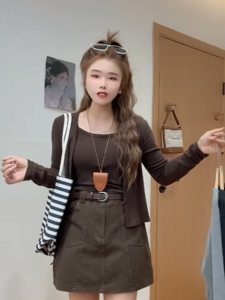 Fashionable Long Sleeve Net Version Womens Cardigan Korean Style Slim Fit Inner Tank Top Two-Piece Set Breathable Casual Tee