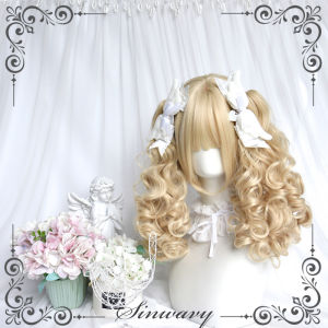 Cute Lolita Doll Platinum Golden Fluffy Hair Tail Wig | Donut Double Tail Braid Fake Hair High Temperature Silk Material