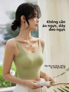 miiow | Ice Silk Strap Vest Womens Inner Wear With Chest Pad Bra Base Summer Outdoor Wear Slim Fit Original Design Short Length Solid Color