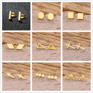 Minimalist Brief Square Bar Stud Earrings For Women Gold Plated Stainless Steel Rectangle Femme Earrings Fashion Jewelry