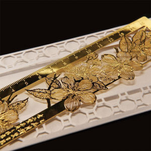 Creative Copper Metal Bookmarks Ruler Hollow Flower Design Palace Museum Artistic High End Teacher Gifts Student Supplies