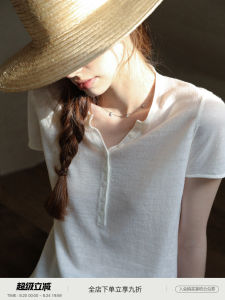 New Summer Simple Wool Blouse Half Placket