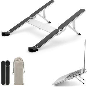 DUTRIEUX | Mini Bi-Foldable Aluminum Laptop & Tablet Stand – Ultra-Portable Lightweight Stand for Desk Car & Business Travel