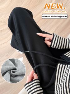 High Waist Wide Leg Trousers Black Slim-fit Fall-spring