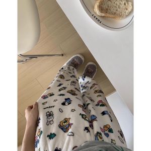 กางเกงลำลองลายการ์ตูนไซส์ใหญ่ 300 ปอนด์ อบอุ่น หลวม ใส่สบาย กางเกงขายาวทรงตรงสำหรับผู้ชาย ฤดูใบไม้ร่วง/ฤดูหนาว