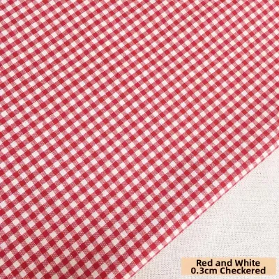 Cotton Check Fabric Material Khaki Small Grid Cloth