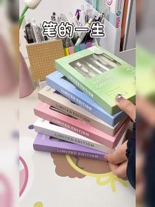 5Pcs/Set INS Press Pen Gel Black Ink Ballpen Set Smooth Quick Drying Writing Pen ST Pen Tip Ball Pen