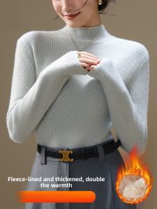 MiiOW | Womens Knitted Fleece Lined Thickened Half High Collar Base Shirt Inner Wear MiiOW Cat Person 2024 Autumn New Style Long Sleeve