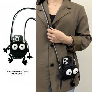 Tianyu Coal Ball Man Coin Purse Crossbody Strap for Apple 16 iPhone 15 pro Colorful Polka Dot 14 Retro 16 pro Max Portable Back Clip 12 pro Cute 15 Travel 13