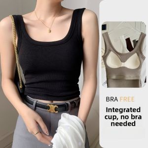 Miiow | Womens Tank Top Vest Summer New Style 2025 Outdoor Wear With Chest Pad Versatile Slimming Plus Size Base Shirt