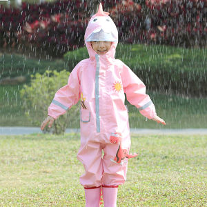 1-10 ปีเด็กJumpsuitกันน้ําเด็กOne- Pieceการ์ตูนไดโนเสาร์เสื้อกันฝนเด็กRainwearและRain-Proofกางเกงชุด
