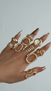 11Pcs Stackable Ring Set for Women Elegant Vintage Gold Simple Geometric No Tarnish Rings Fashion Knuckle Jewelry Accessories
